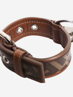Brown zucca print leather dog collar - size XS