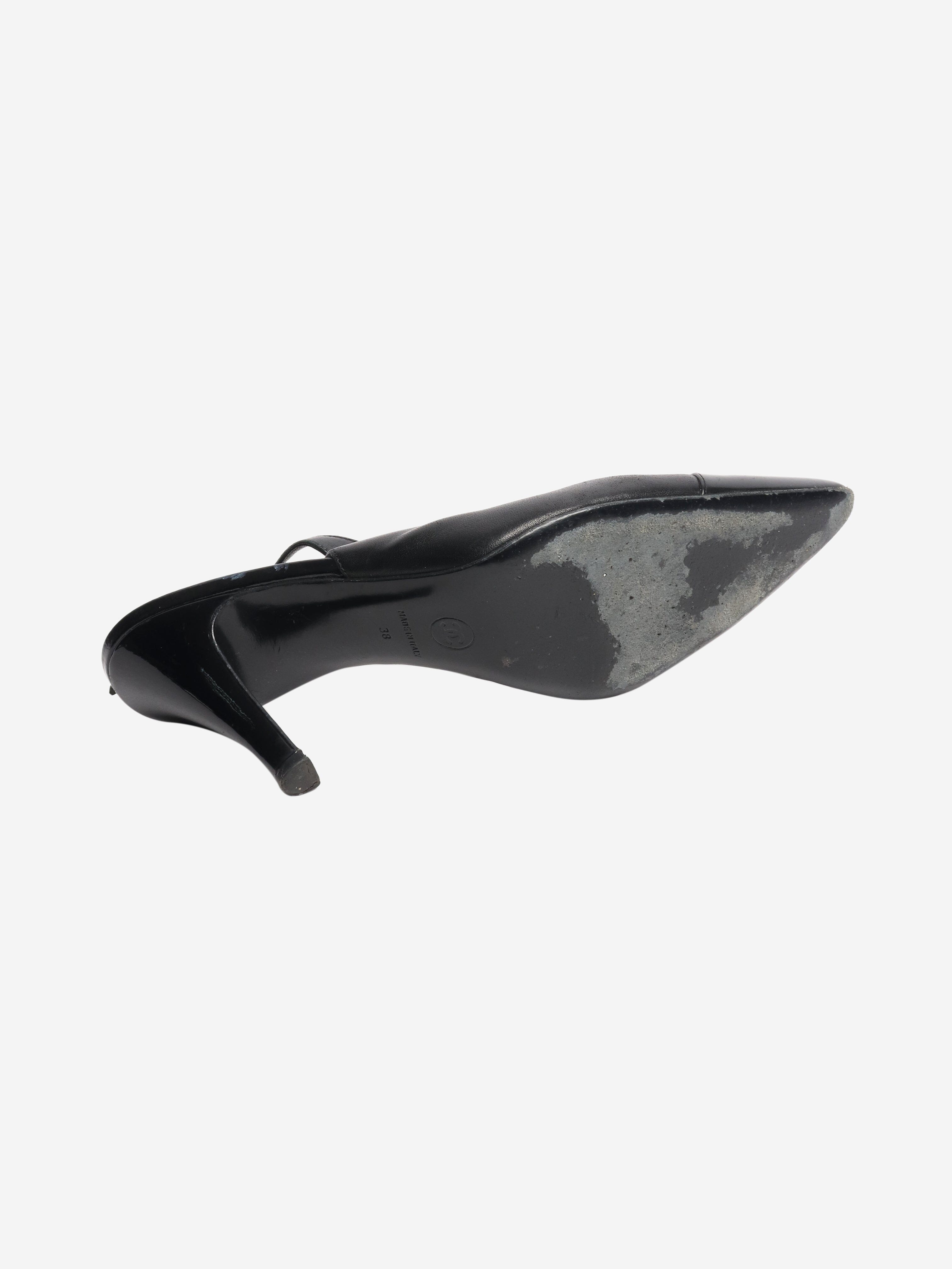 Black leather slingbacks - size EU 38 (UK 5) Heels Chanel 