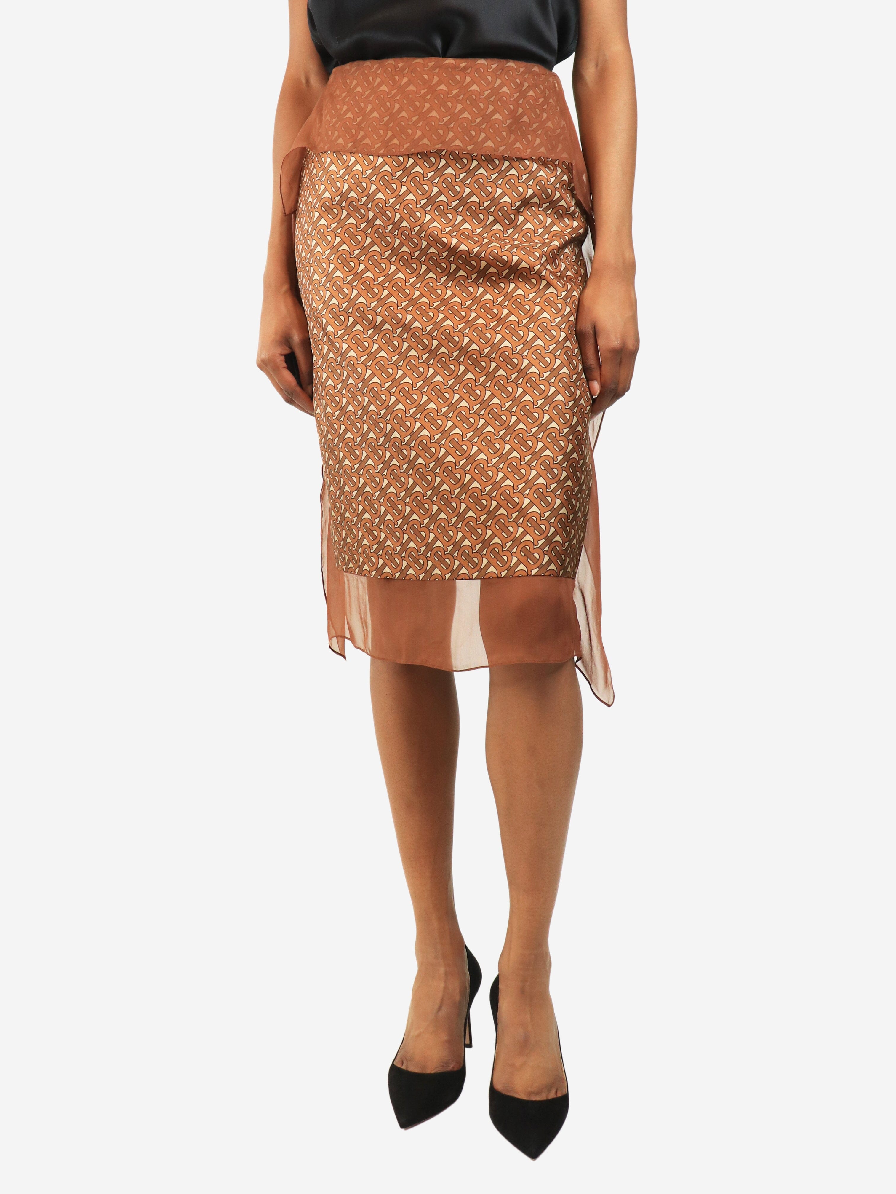 Brown TB Monogram silk midi skirt - size UK 4 Skirts Burberry 