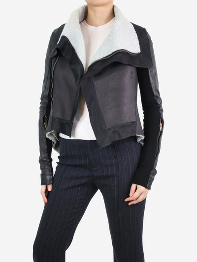 Black shearling leather jacket - size UK 8 Coats & Jackets Rick Owens 