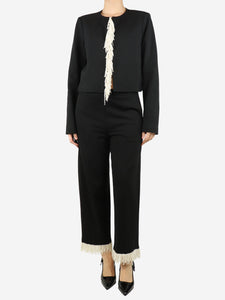 Twinset Black crop jacket and trousers with pearl fringing - size UK 12