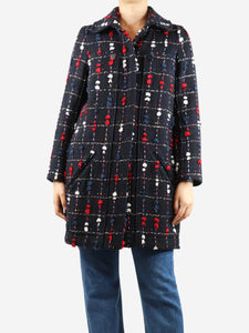 Chanel Blue embroidered tweed coat - size UK 14