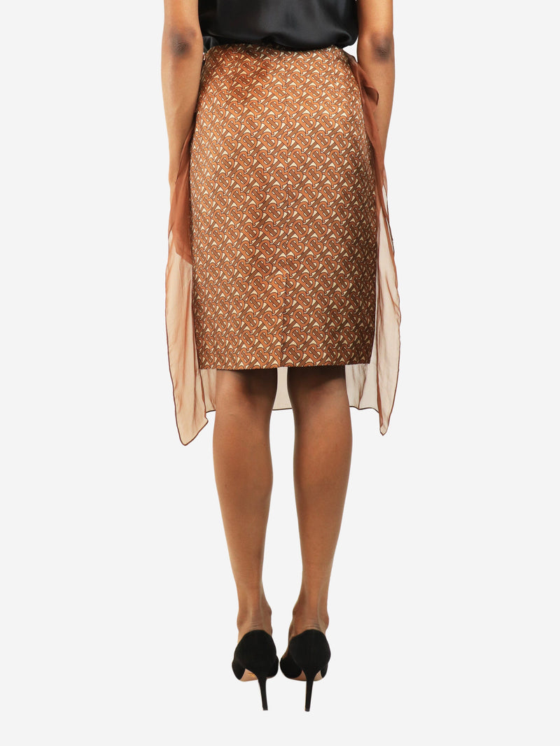 Brown TB Monogram silk midi skirt - size UK 4 Skirts Burberry 