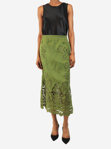 Green broderie-anglaise linen midi skirt - size XS Skirts Farm Rio 