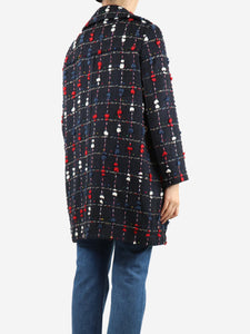 Chanel Blue embroidered tweed coat - size UK 14