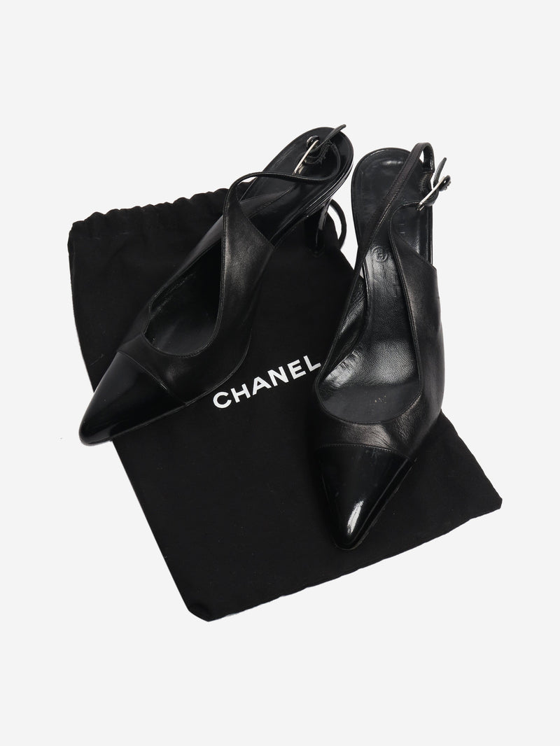 Black leather slingbacks - size EU 38 (UK 5) Heels Chanel 