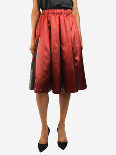 Red and grey satin midi skirt - size XS