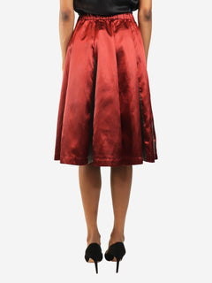 Red and grey satin midi skirt - size XS