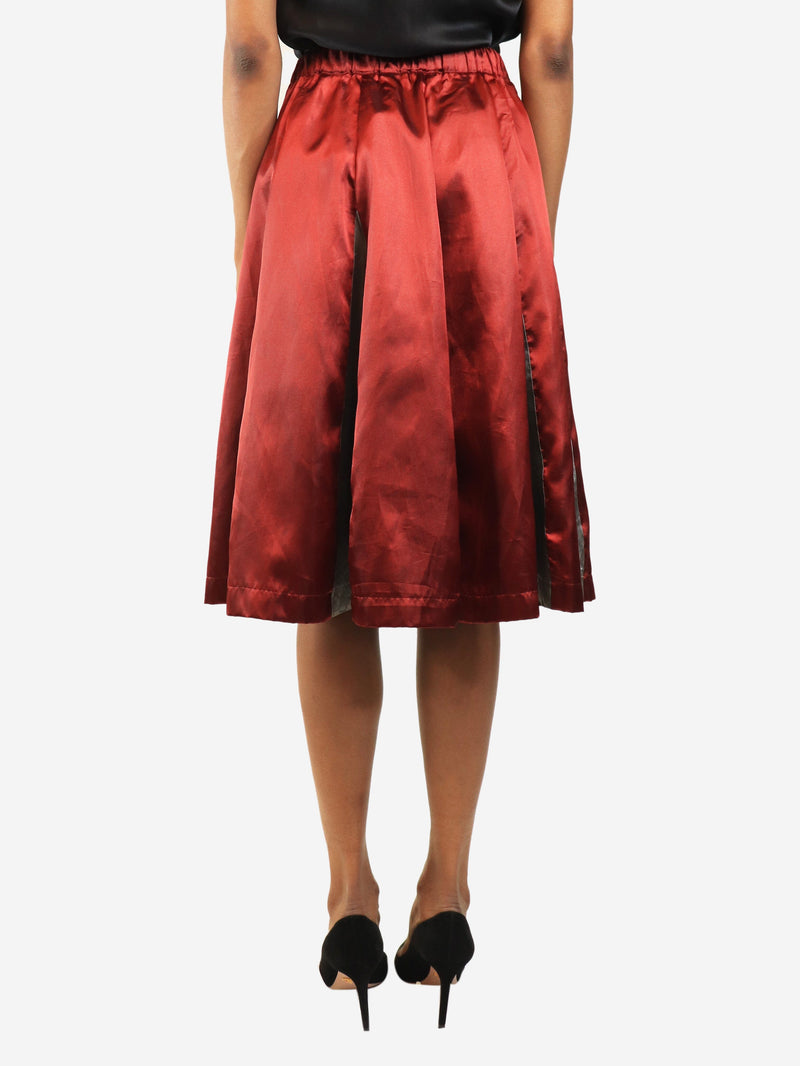 Red and grey satin midi skirt - size XS