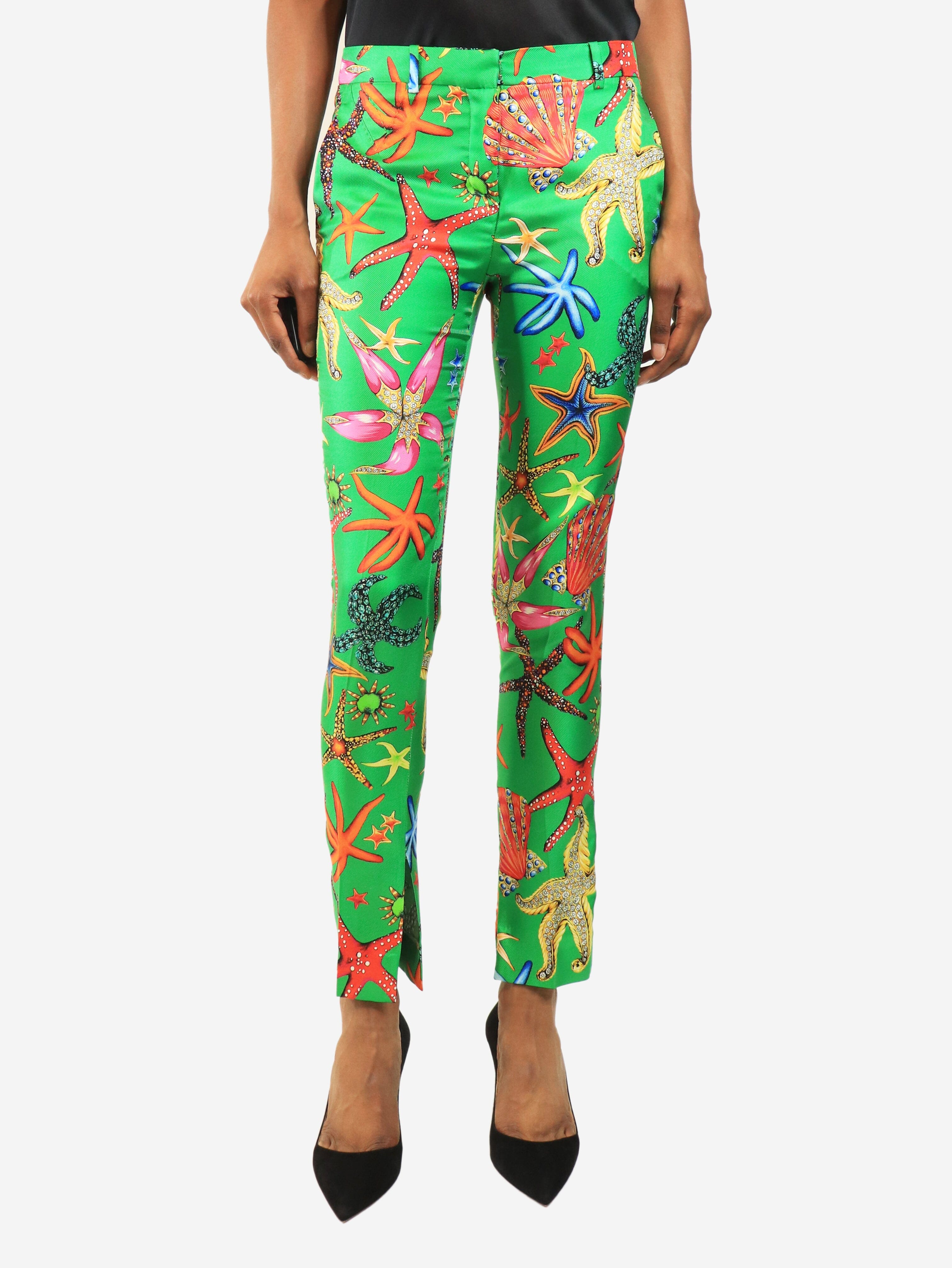 Green shell print trousers - size UK 4 Trousers Versace 