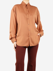 Balenciaga Clay brown pointed-collar blouse - size UK 8