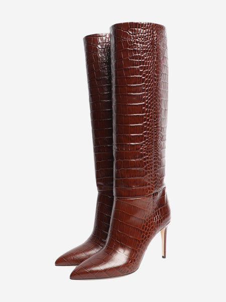 Brown croc-embossed knee-high stiletto boots - size EU 38 alternate image
