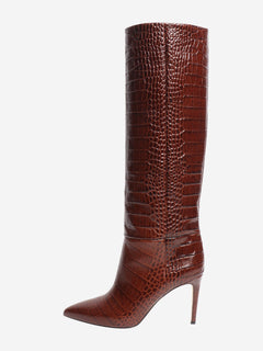 Brown croc-embossed knee-high stiletto boots - size EU 38 Boots Paris Texas 
