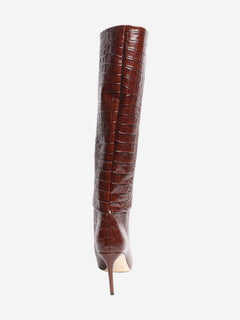Brown croc-embossed knee-high stiletto boots - size EU 38 Boots Paris Texas 