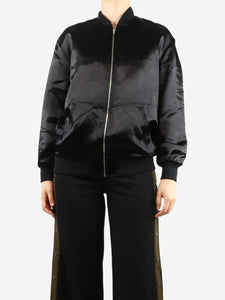 Saint Laurent Black satin patchwork bomber jacket - size UK 10