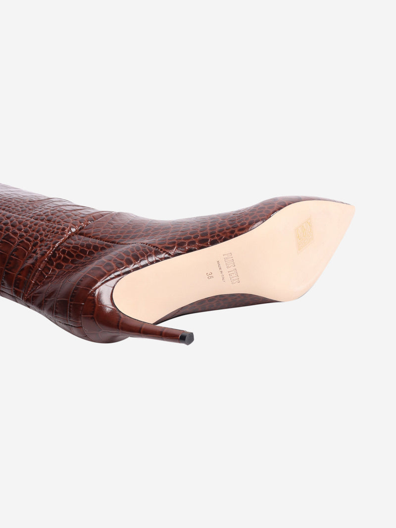 Brown croc-embossed knee-high stiletto boots - size EU 38 Boots Paris Texas 