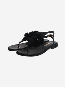 Black velvet Camellia thong sandals - size EU 38 Flat Sandals Chanel 