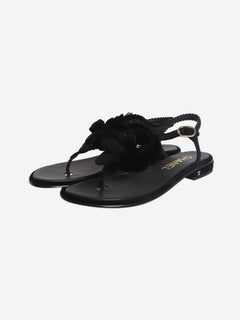 Black velvet Camellia thong sandals - size EU 38 Flat Sandals Chanel 