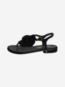 Black velvet Camellia thong sandals - size EU 38 Flat Sandals Chanel 