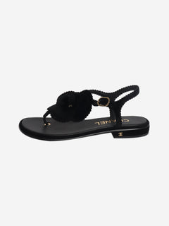 Black velvet Camellia thong sandals - size EU 38 Flat Sandals Chanel 