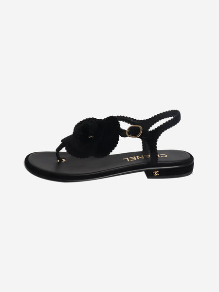 Black velvet Camellia thong sandals - size EU 38 product image
