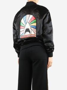 Saint Laurent Black satin patchwork bomber jacket - size UK 10