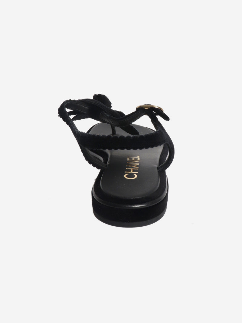 Black velvet Camellia thong sandals - size EU 38 Flat Sandals Chanel 
