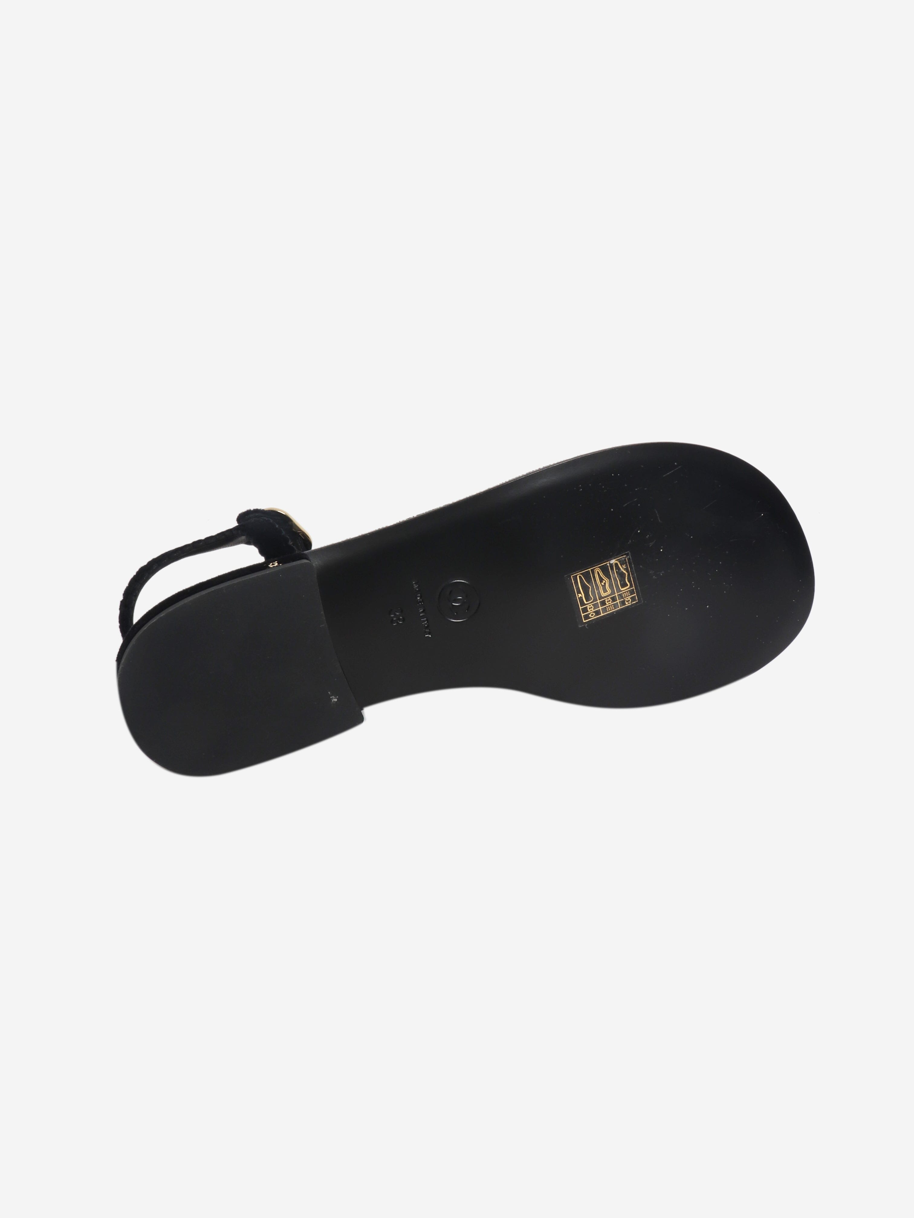 Black velvet Camellia thong sandals - size EU 38 Flat Sandals Chanel 