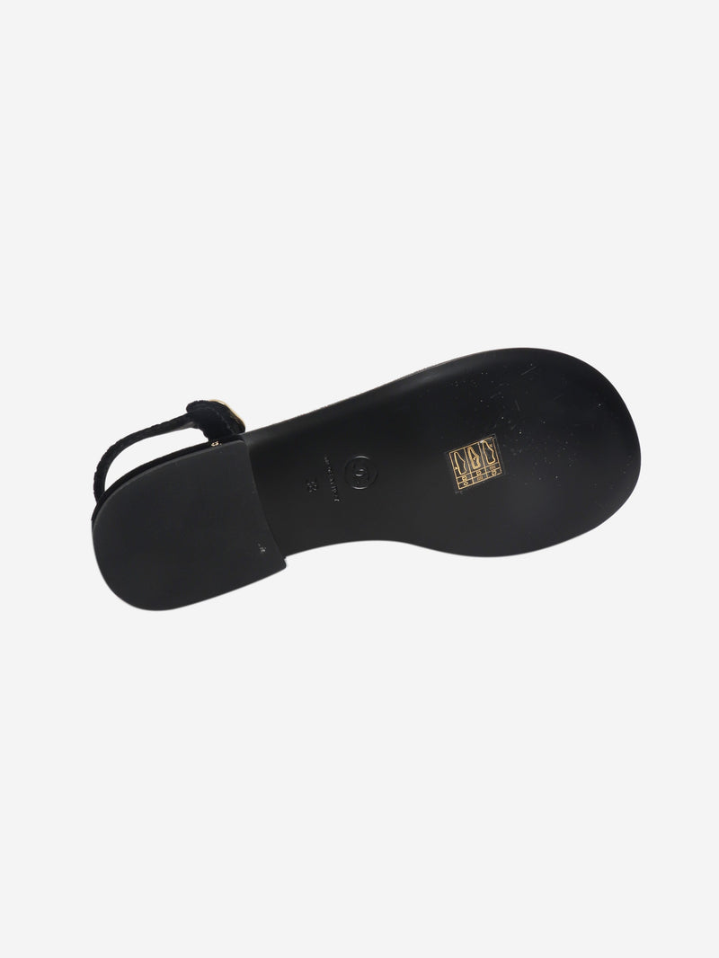 Black velvet Camellia thong sandals - size EU 38 Flat Sandals Chanel 