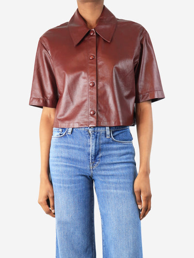 Burgundy cropped leather shirt - size UK 4 Tops Enes 