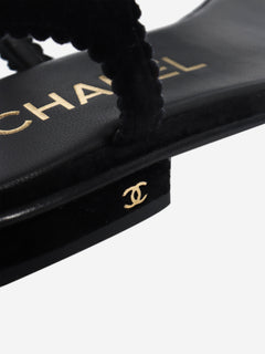 Black velvet Camellia thong sandals - size EU 38 Flat Sandals Chanel 