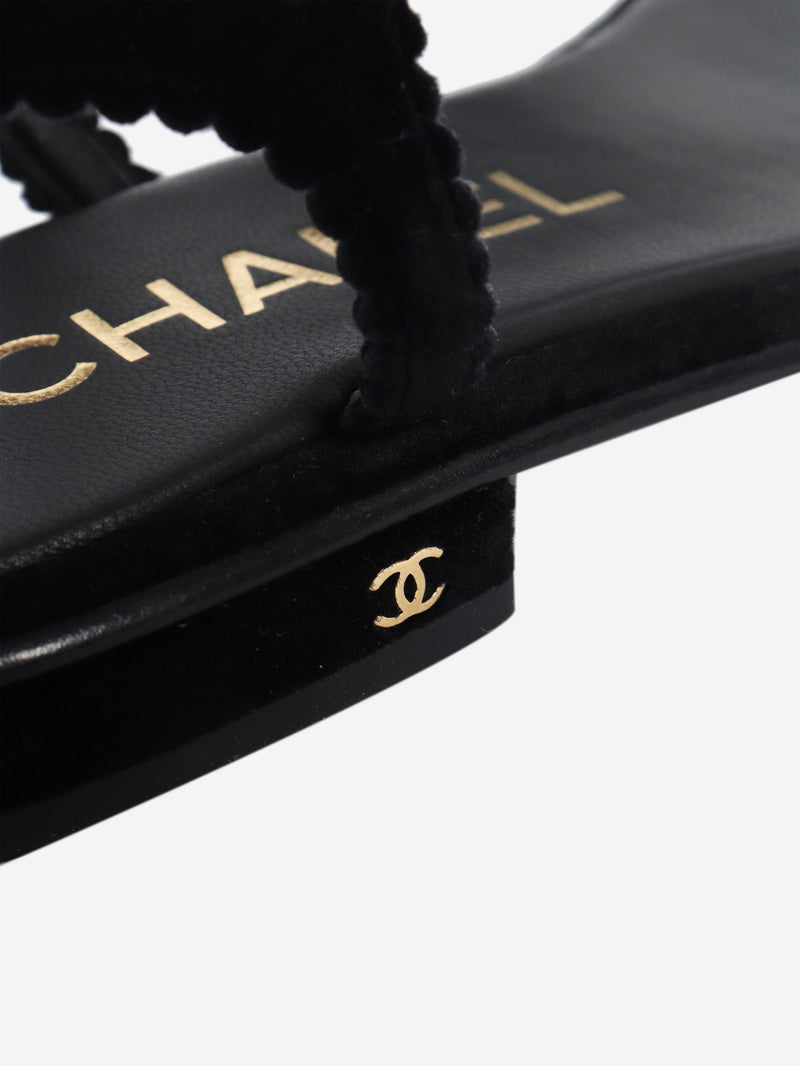 Black velvet Camellia thong sandals - size EU 38 Flat Sandals Chanel 
