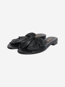 Black leather bow sandals - size EU 38 Flat Sandals Chanel 