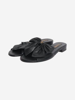 Black leather bow sandals - size EU 38 Flat Sandals Chanel 