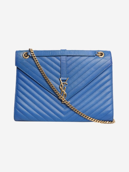 Blue leather chevron-quilted shoulder bag product image