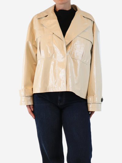 Cream belted faux leather coat - size S