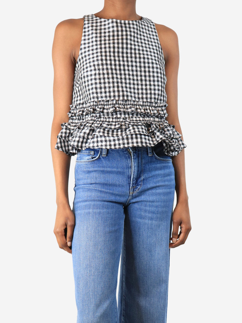 Black gingham top - size UK 6 Tops Ganni 
