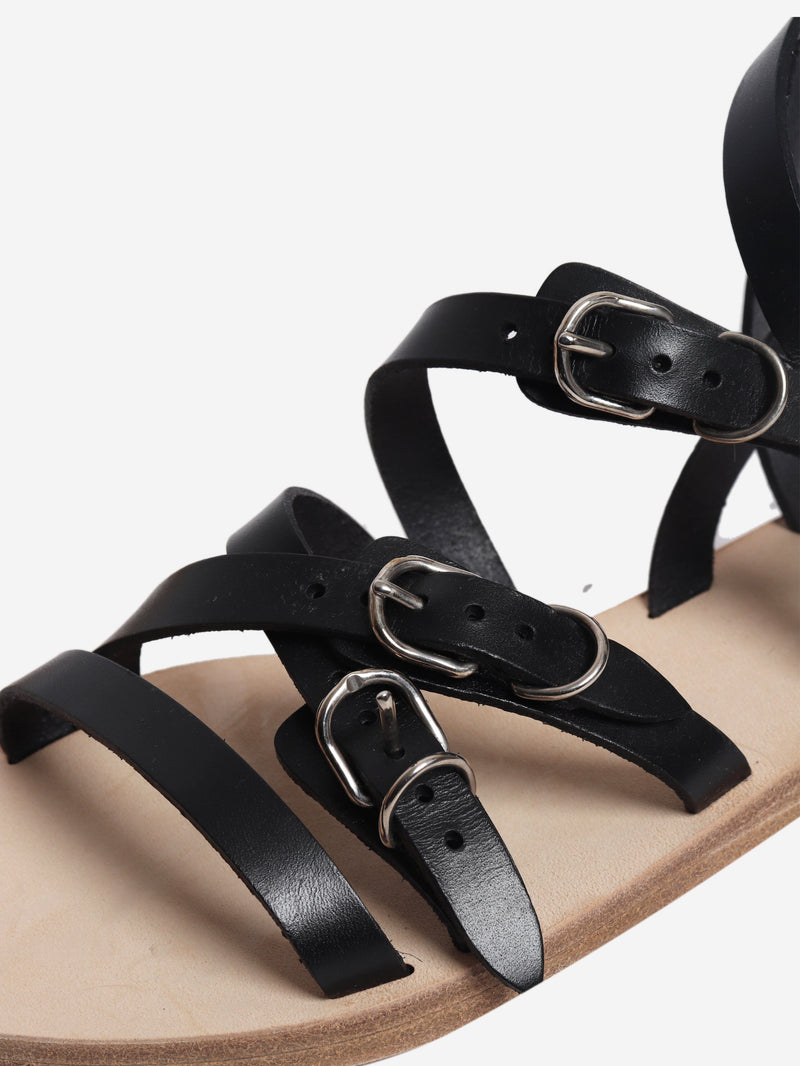 Black leather knee-high sandals - size EU 37 Flat Sandals Balenciaga 