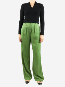 Reformation Green high-waisted wide-leg trousers - size UK 8