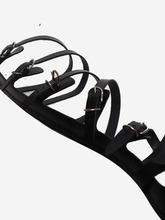 Black leather knee-high sandals - size EU 37 Flat Sandals Balenciaga 