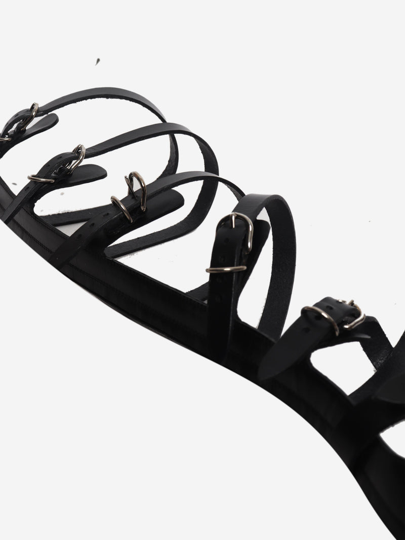 Black leather knee-high sandals - size EU 37 Flat Sandals Balenciaga 