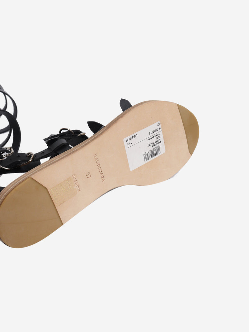 Black leather knee-high sandals - size EU 37 Flat Sandals Balenciaga 