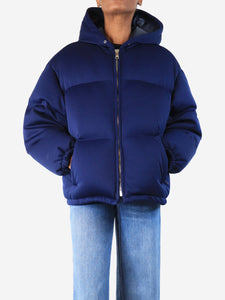 Prada Blue hooded puffer jacket - size UK 6