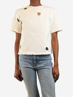Ivory denim frayed cutout top - size S Tops Rejina Pyo 