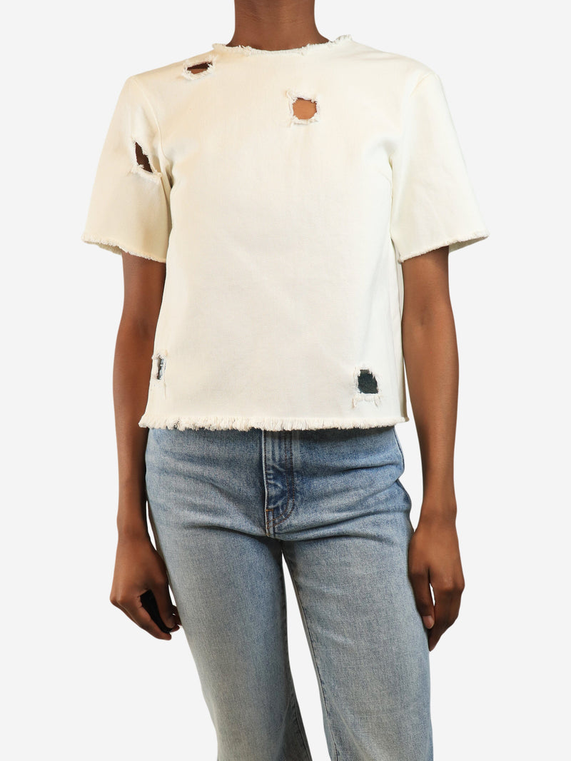 Ivory denim frayed cutout top - size S Tops Rejina Pyo 