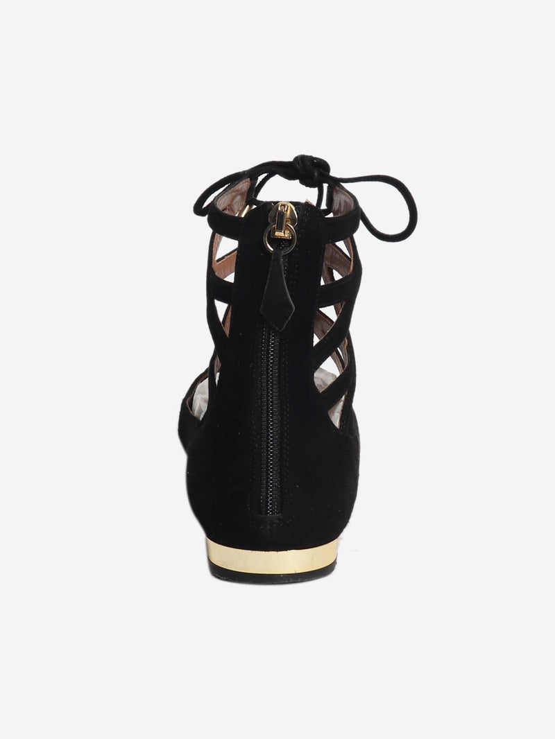 Black Suede lace-up flat shoes - size EU 38 Flat Shoes Aquazzura 