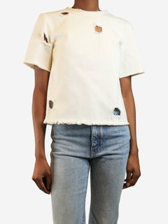 Ivory denim frayed cutout top - size S Tops Rejina Pyo 