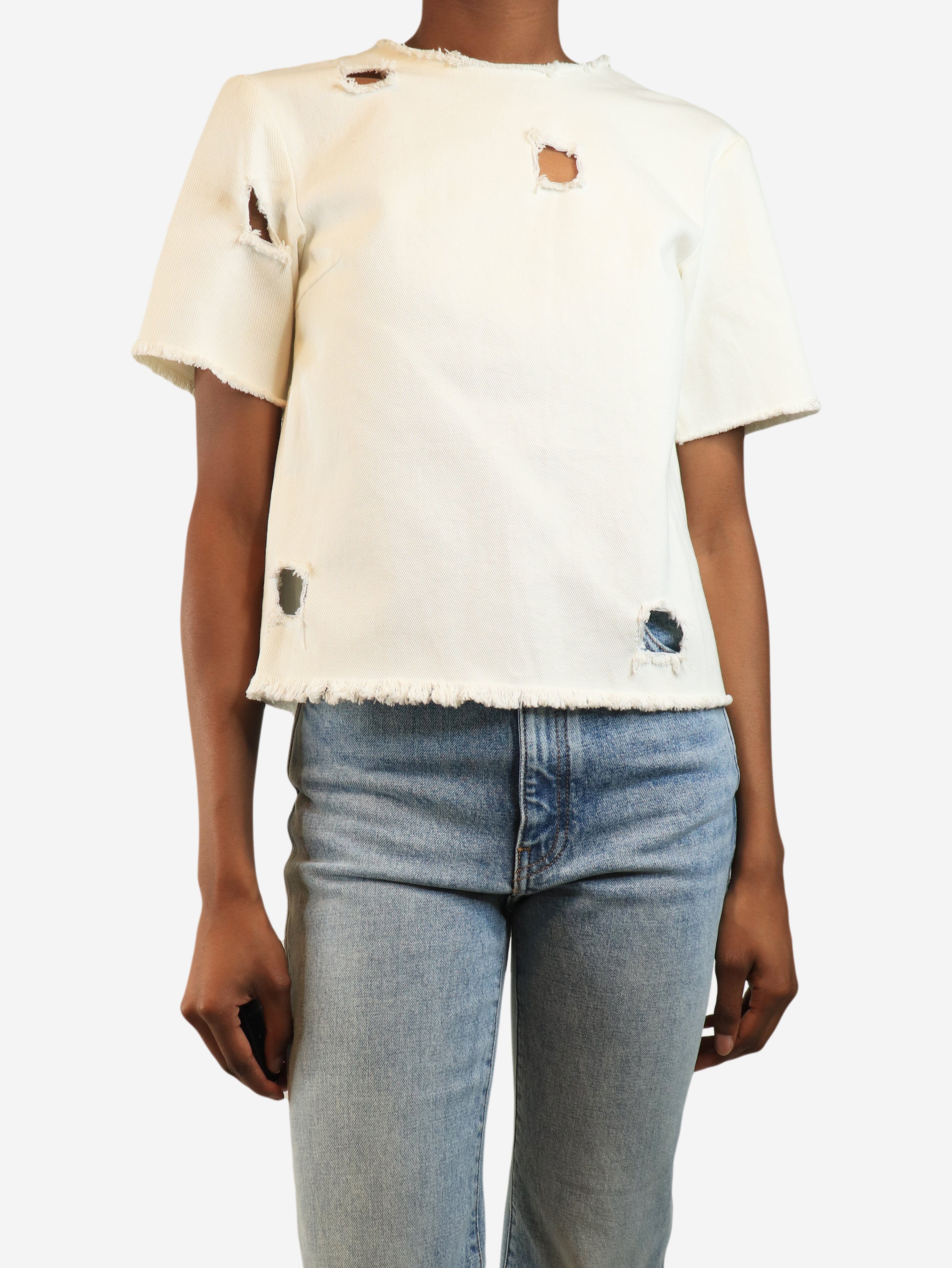 Ivory denim frayed cutout top - size S Tops Rejina Pyo 