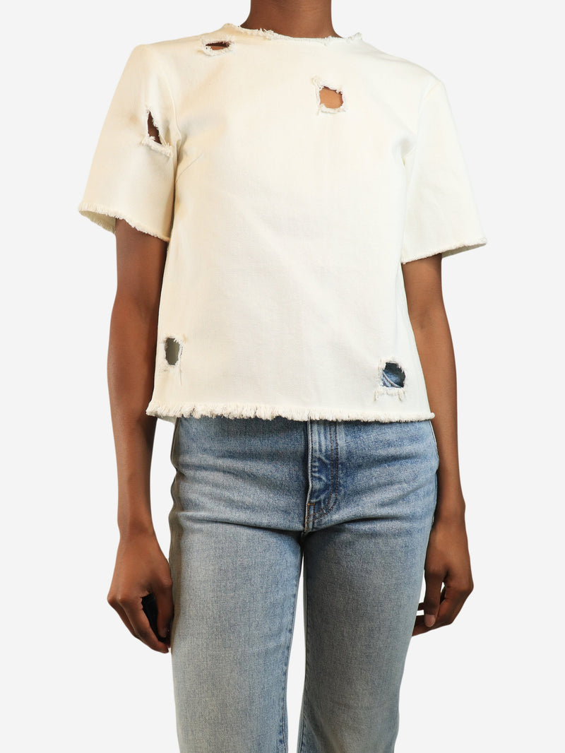 Ivory denim frayed cutout top - size S Tops Rejina Pyo 