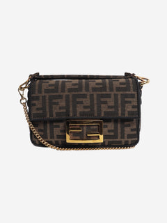 Brown FF jacquard mini baguette bag Shoulder bags Fendi 